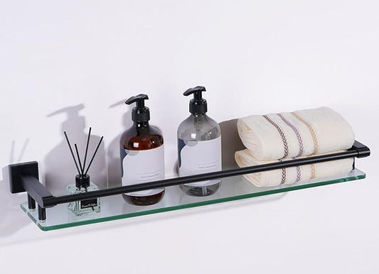 Glass Shelf for Bathroom Wall Sheves 24 inch Rectangular Stainless Steel Tempered Glass Modern Stainless Steel Wall Mount Accessories Organizers Storage (Matte Black) - ModernBath