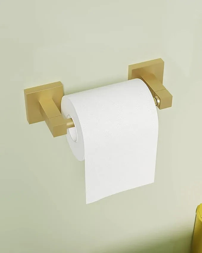 Ruacq Gold Toilet Paper Holder Double Post Pivoting Square Tissue Holders Roll Holder Hangers Brushed Gold Toilet Paper Stand Bathroom Stainless Steel and Zinc Alloy Modern Wall Mounted - ModernBath