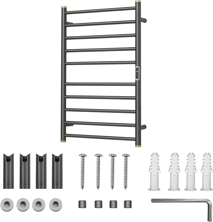 Electric Towel Warmer Rack,Heating Towel Warmer,Timer & Temperature Control,Wall-Mounted Plug-in for Bathroom,Brushed Gungrey,Stainless Steel,10-Bar(31.5x20.08x4.41in) - ModernBath