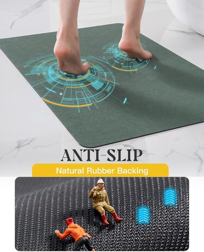 MontVoo -Bath Mat Rug-Rubber Backing Non Slip Quick Dry Absorbent Thin Bathroom Rugs Fit Under Door-Faux Suede Surface Bathroom Floor Mats-Shower Rug for in Front of Bathtub Shower Green 16"x24" - ModernBath