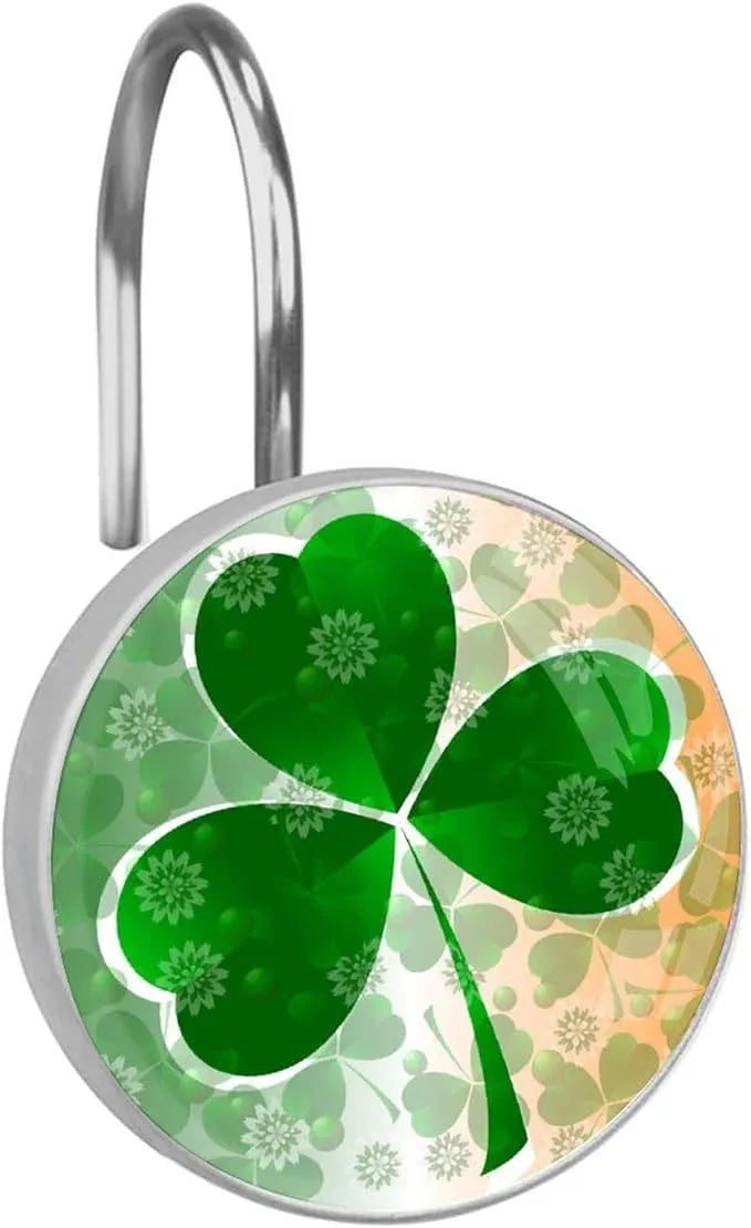 St. Patrick's Day 12pcs Clover Shower Curtain Hooks, Decorative Shower Curtain Hanger Rings Roller, Stainless Steel Round Shower Rings Hangers for Bathroom - ModernBath