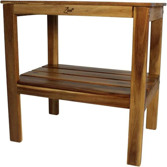 Zen 18" Acacia, Wooden Shower Bench with Shelf, Shower Stool, Footrest, and Seat for Bathroom or Spa - ModernBath
