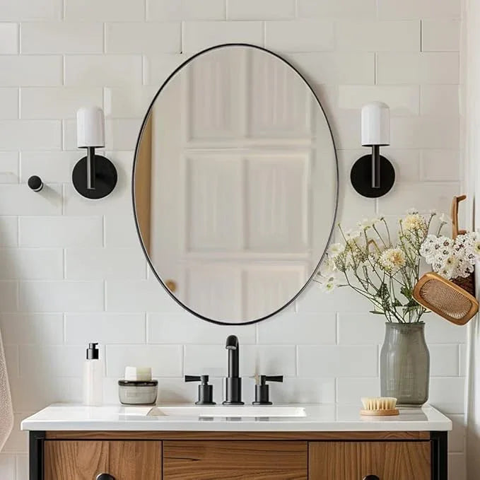 ANDY STAR Black Oval Mirrors for Bathroom, 22x30 Inch Matte Black Stainless Steel Metal Framed Oval Wall Mirror, Modern Vanity Mirror Wall Mount Horizontal or Vertical - ModernBath