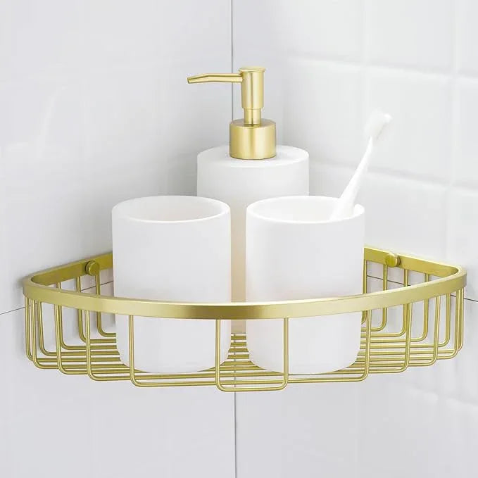 orhemus 304 Stainless Steel Shower Caddy Corner Basket Shelf Bathroom Organizer Wall Mounted Storage, Brushed Gold Brass Finish Heavy Duty - ModernBath