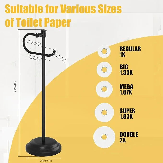 BESy Toilet Paper Holder Free Standing Bathroom Toilet Tissue Holder Stand for Floor Toilet Paper Roll Holder with Storage Hardware Accessories Rack Hand Towel Bar Matte Black Stainless Steel - ModernBath