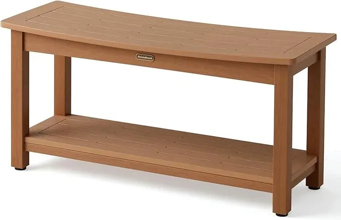 36'' Large Shower Bench Seat, Poly Lumber Bath Stool for Inside Shower Waterproof, HDPS Bathroom Chair for Shaving Legs with Adjustable Feet, Non-Slip & No Maintenance, Brown - ModernBath
