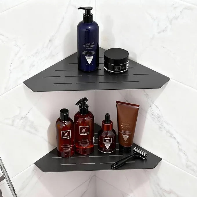 10" Corner Shower Shelf 2 Pcs Matte Black 304 Stainless Steel Diamond Heavy Duty Floating Corner Shelves Slot Design Recessed Bathroom Shower Shelf for 90° Tiled Wall, No Drilling Needed - ModernBath