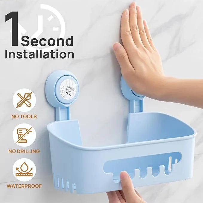 LEVERLOC Shower Caddy Suction Cup Set Shower Organizer & Soap Holder & Toothbrush Holder, Bathroom Shelf Basket NO-Drilling, Removable Suction Storage Waterproof Bathroom Caddy, Blue - ModernBath