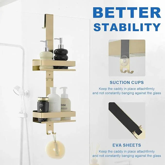 Hiendure Gold Shower Caddy Over Shower Door - 2 Tier Hanging Shower Caddy Organizer No Drilling, Shower Storage Shelf for Indoor Shower, Bathroom, Bedroom, Kitchen - ModernBath