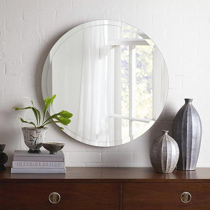 CLBA 30 inch Beveled Bathroom Mirror, Frameless Round Mirror, 1" Polished Beveled Edge Circle Mirror for Bathroom, Living Room, Bedroom - ModernBath