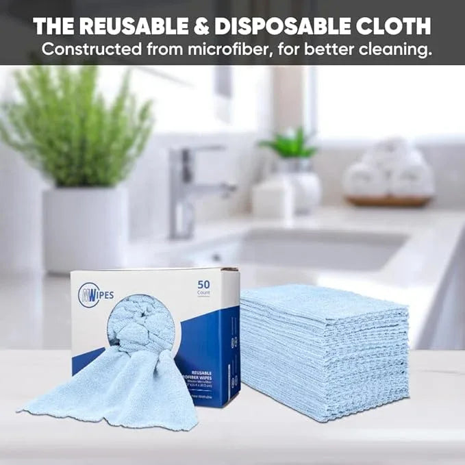 Blue Microfiber Shop Towels | MWipes Reusable Shop Rags | 50 Rags in a Box (400 Count) | Super Absorbent, Machine Washable Hundreds of Times | Automotive, Paint, Industrial, Detailing - ModernBath