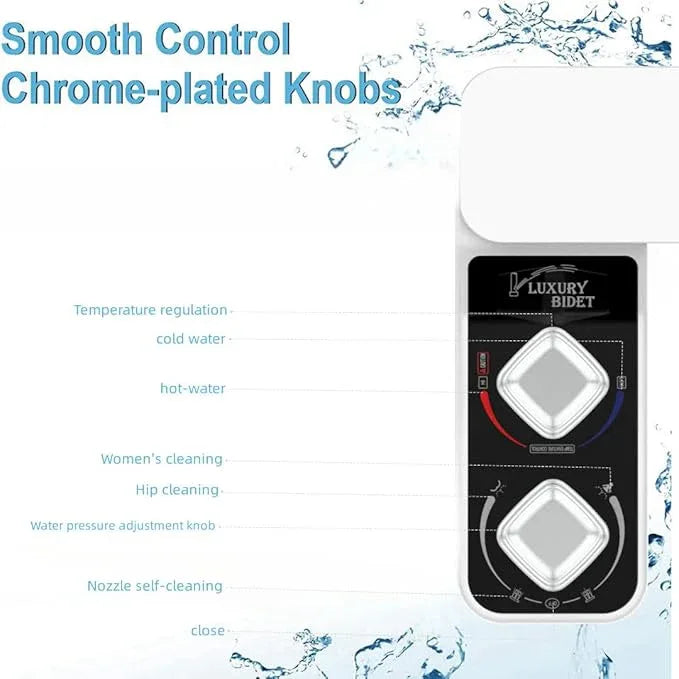 GOESMO Bidet Attachment for Toilet, Hot and Cold Water Non-Electric Self Cleaning Dual Nozzle(Frontal/Rear Wash) for Bidet Toilet Seat, Adjustable Water Pressure, Extra Phone Holder for Bathroom - ModernBath