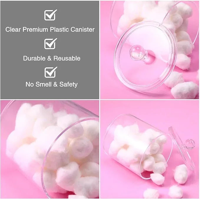 Meanplan 9 Pack Plastic Apothecary Jars with Lids Acrylic Holder Dispenser for Bathroom, 10/22/39 oz Clear Plastic Storage Jars Floss Container for Swab Cotton Ball, 3 Sizes (Acrylic Lid) - ModernBath
