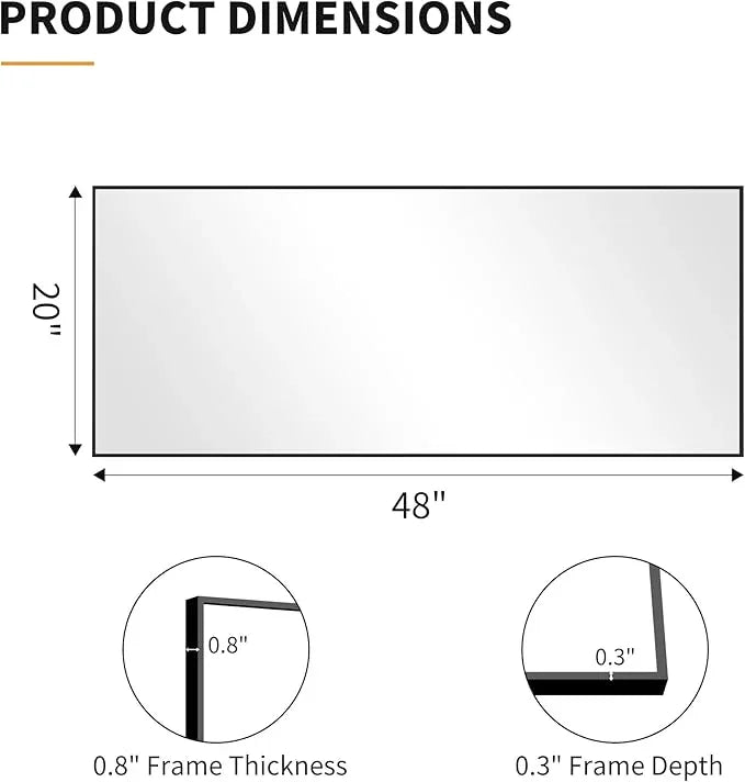 KOCUUY Black Bathroom Mirror, 20x48 Inch Rectangle Mirror for Over Sink, Modern Decorative Wall Mirror for Bedroom Living Room Bathroom, Hang Horizontal/Vertical - ModernBath