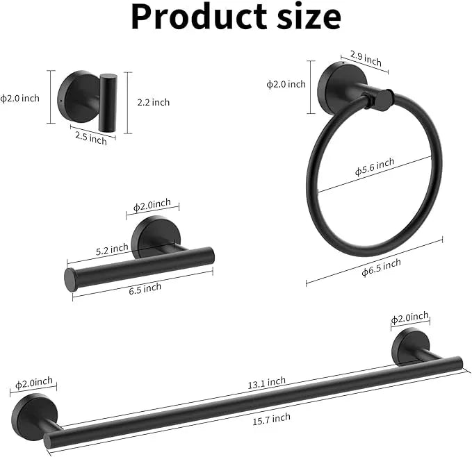 Cilee 10-Piece Matte Black Bathroom Accessories Set, 16 inch Towel Rack + Towel Ring + Robe Towel Hook + Toilet Paper Holder for Bathroom Wall, Stainless Steel Towel Bar - ModernBath