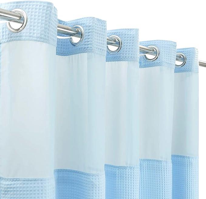 River Dream Sky Blue Fabric Shower Curtain Set, Cotton Blend, Waffle Weave, with Snap in Replacement Liner，71 x 74 inches - ModernBath