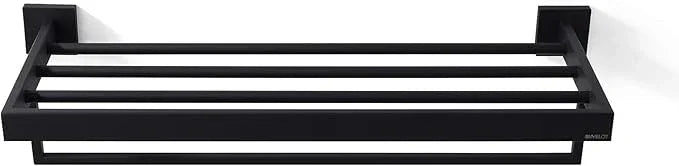 Towel Rack, Towel Shelf for Bathroom, Square Modern Hotel Style Towel Rack with Shelf, 24Inch, Matte Black, Wall Mounted, No Assembly, 071100-MB Les Series - ModernBath