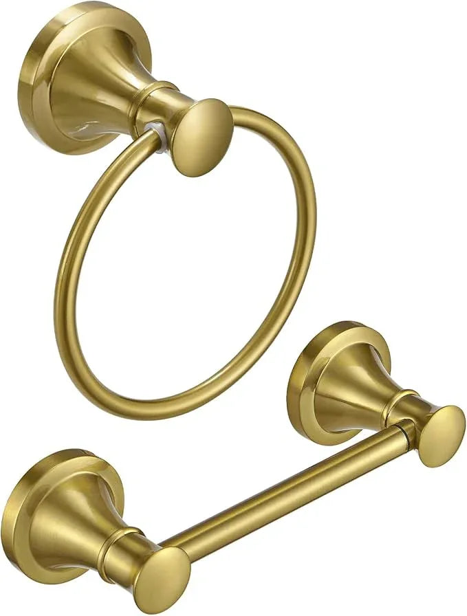 RUMOSE Toilet Paper Holder and Hand Towel Ring Brushed Gold Wall Mount Bathroom Hardware Accessories 2 PCS Set Flexible Pivoting Toilet Tissue Roll Holder and Towel Hanger, Stainless Steel - ModernBath