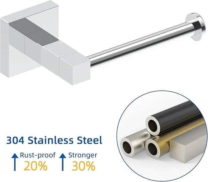 RUACQ Toilet Paper Holder Wall Mount,Square Base Tissue Roll Holder for Bathroom,Toilet Roll Holder Stainless Steel(Chrome) - ModernBath