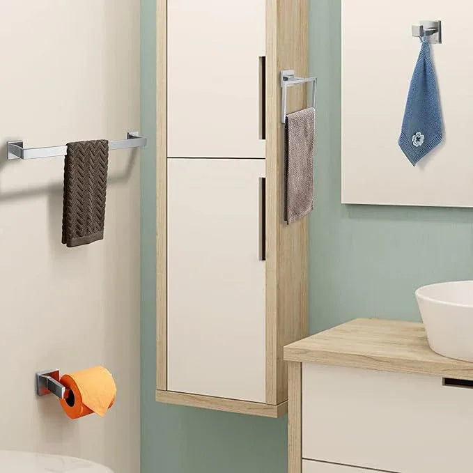Brushed 4-Piece Bathroom Hardware Set Premium Stainless Steel Bath Towel Bar Sets Wall Mounted Square Bathroom Accessories Kit, 23.6 Inch Brushed Nickel - ModernBath