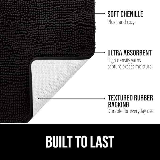 GORILLA GRIP Bathroom Rug Sets, Soft Chenille 2 Piece Area Rugs Set, Toilet Base Mat and 30x20 Carpet, Absorbent Microfiber Washable Mats Dry Quickly, Home Décor and Bath Room Accessories, Black - ModernBath