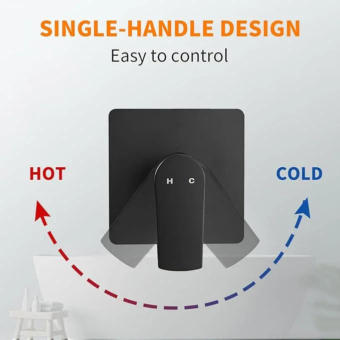 Black Shower Faucet Single Function Trim Kit with Rough-in Valve Set Bath Rainfall Shower System 8inch Square Stainless Steel Metal Shower Head - ModernBath