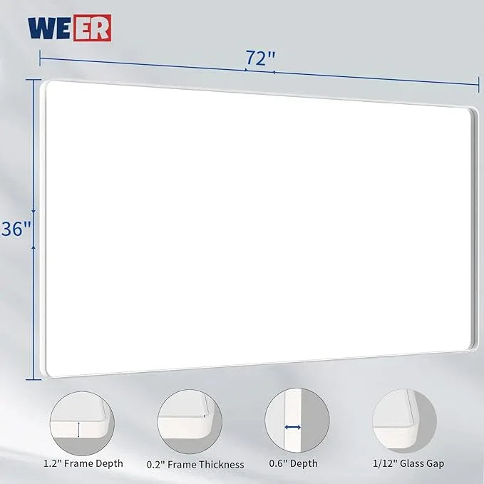 WEER White Bathroom Mirror 72X36 Inch, Rounded Rectangle White Metal Frame Mirror, Matte White Bathroom Vanity Mirror with Tempered Glass, Anti-Rust, Hangs Horizontally or Vertically - ModernBath