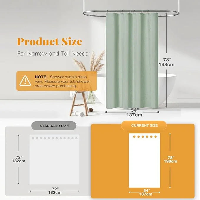 BTTN Stall Fabric Shower Curtain, 54x78 Inch Long Linen Textured Heavy Duty Thick Shower Curtain Set with 10 Plastic Hooks, Hotel Spa Weighted Waterproof Neutral Bath Curtains for Bathroom, Sage Green - ModernBath
