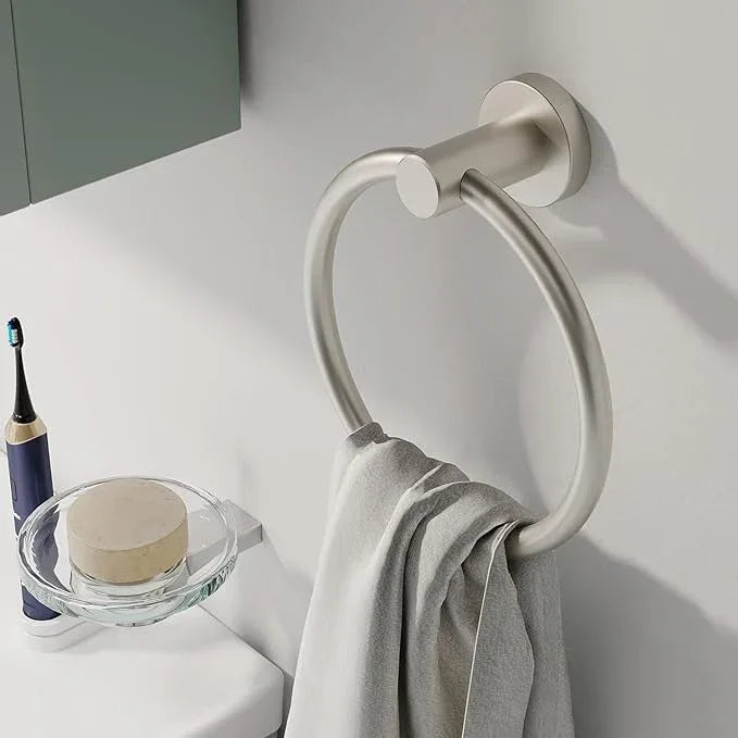 Brushed Nickel 2 Pack Towel Ring, Hand Towel Holder for Bathroom Kitchen Modern Rounded Base Wall Mount SUS304 Stainless Steel - ModernBath