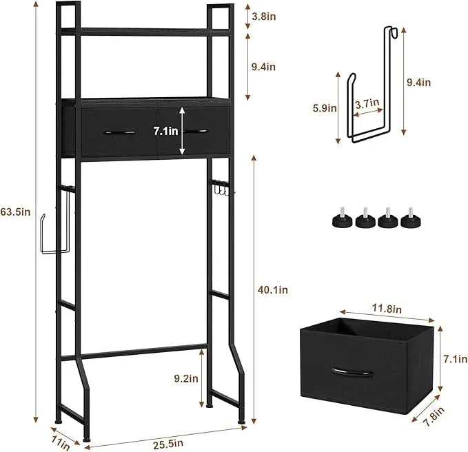 YBING Black Over The Toilet Storage Cabinet, Over Toilet Bathroom Organizer Freestanding, Above Toilet Storage Cabinet, Over Toilet Storage Shelf with Drawers - ModernBath