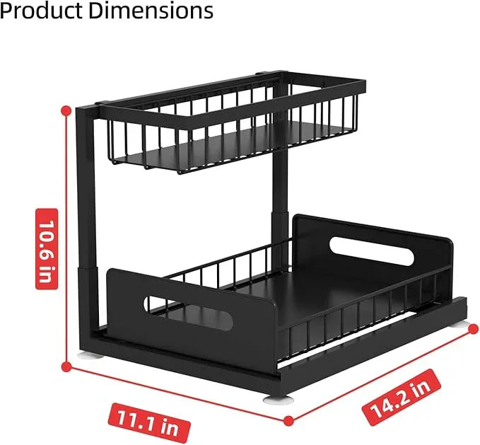 2-Tier Under Sink Slide Out Organizer, 2 Pack Pull Out Cabinet Storage Shelf with Sliding Wire Basket Drawer for Bathroom Kitchen, Countertop or Pantry Shelf, Black - ModernBath