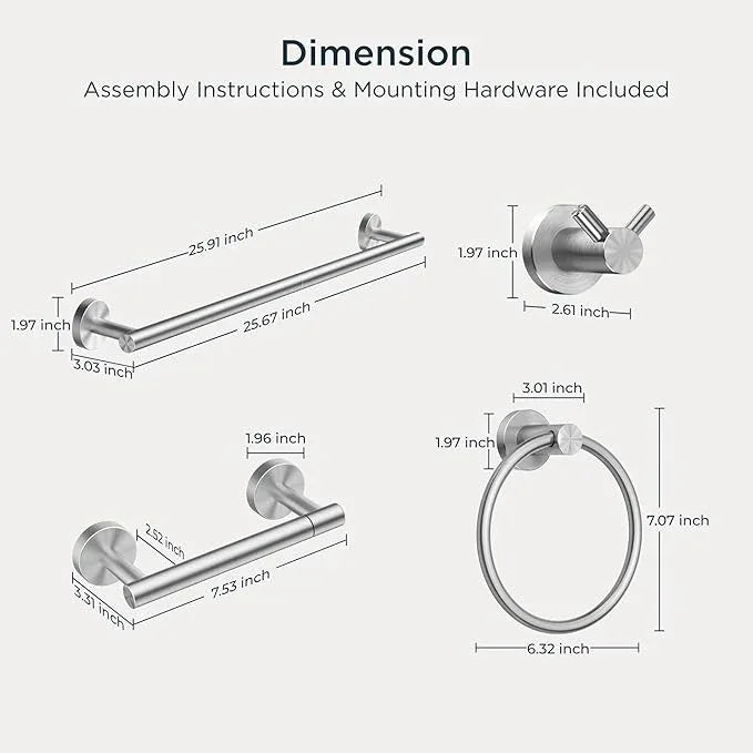 FORIOUS Bathroom Hardware Accessories Set, SUS304 Stainless Steel 24 Inch Towel Bar Set, Modern Towel Racks Holder for Bathroom Wall Mounted, 4 Pieces, Brushed Nickel - ModernBath