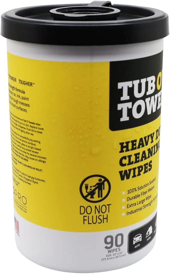 Tub O' Towels Heavy-Duty Multi-Surface Cleaning Wipes, 10" x 12", 90 Count Canister, Removes Grease, Grime, Tough Stains, Durable Disposable Wipes for Home, Garage, Outdoor Cleaning Tasks, 2-Pack - ModernBath