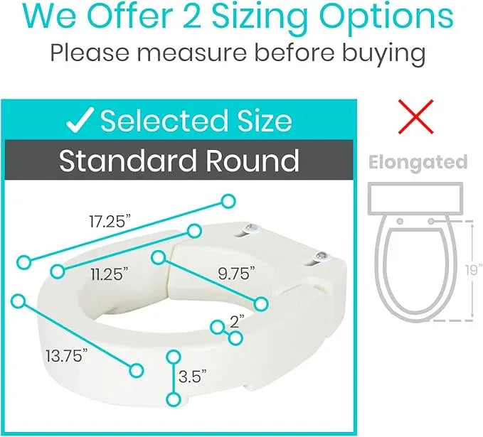 Vive Raised Toilet Seat (Standard, Adds 3.5 Inches) - Elevated Toilet Seat Riser & Extender for Seniors & Handicap - High Rise Toilet Extension for Elderly - Portable Commode Toilet Booster for Adults - ModernBath