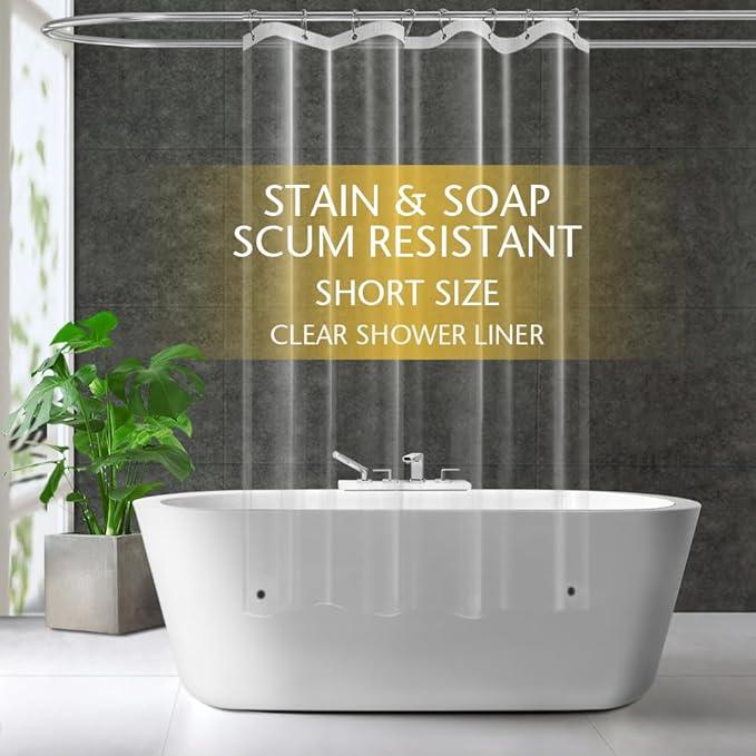ZEMAHOME Short Size PEVA Plastic Shower Curtain Liner Premium Light Weight 47" x 64" Clear Bathroom Shower Showroom Curtain Liner with Rustproof Metal Gromments and Weighted Magnet - ModernBath