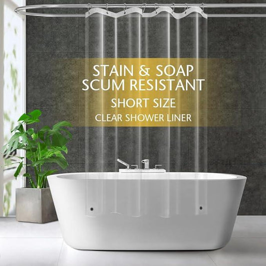 ZEMAHOME Short Size PEVA Plastic Shower Curtain Liner Premium Light Weight 47" x 64" Clear Bathroom Shower Showroom Curtain Liner with Rustproof Metal Gromments and Weighted Magnet - ModernBath