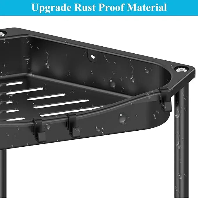 4 Tier Floor Standing Corner Shower Caddy Organizer Shelf with Hooks, Bathroom Shelves Stand Rack, Jet Black - ModernBath