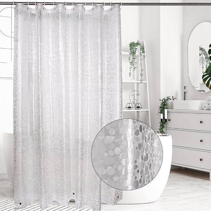 WELTRXE Shower Curtain Liner Waterproof, 8G Thick EVA, Heavy Duty Shower Liner with Magnets, 3D Pebble Bath Curtain for Stall, Bathtubs Bathroom, 72 x 72, 12 Hooks - ModernBath