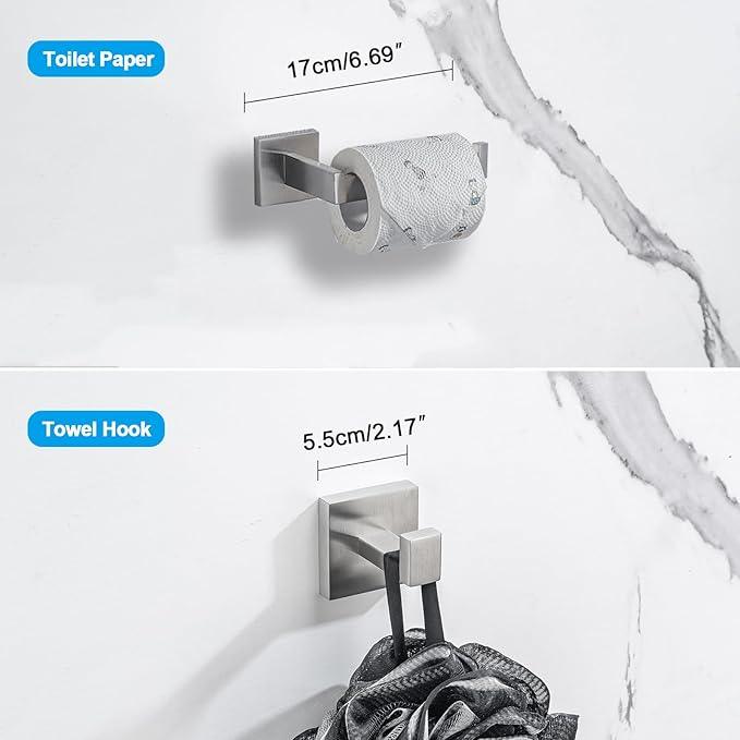 4-Piece Bathroom Hardware Set, Towel Rack Towel Holder Toilet Paper Holder Towel Hooks Towel Bar Set Stainless Steel Towel Rack Accessories Set Wall Mounted, Brushed Nickel 23 Inch - ModernBath