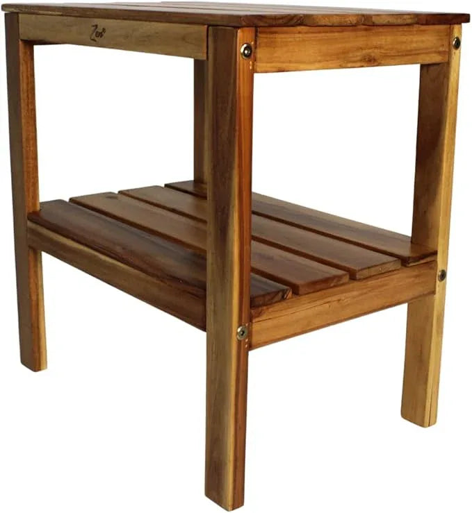 Zen 18" Acacia, Wooden Shower Bench with Shelf, Shower Stool, Footrest, and Seat for Bathroom or Spa - ModernBath