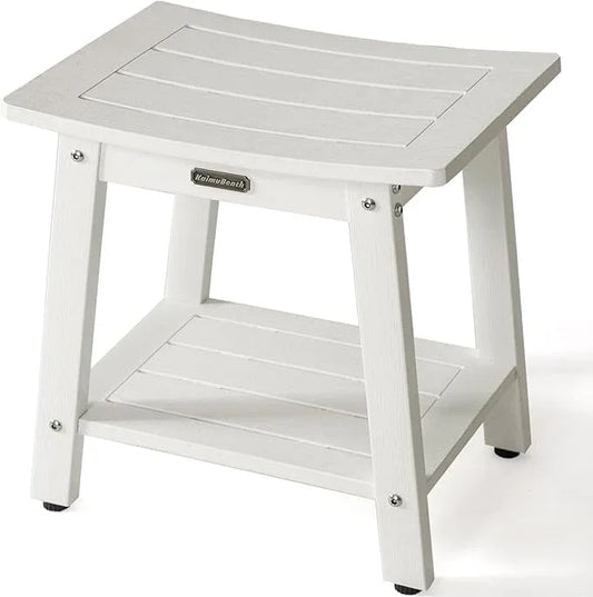 KaimuBench HDPS Shower Bench, White Plastic Shower Stool Seat for Shaving Legs, Spa Bath Seat, Heavy Duty Waterproof, Non-Slip, No Maintenance - ModernBath