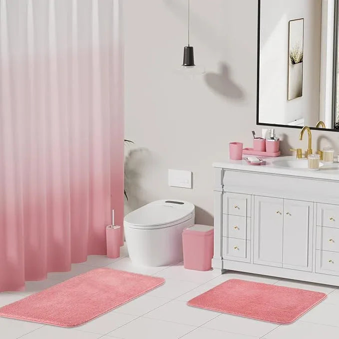 XLHOMO Bathroom Accessory Set–Bathroom Sets with Shower Curtain and Rugs, Non Slip Bathroom Rugs Super Absorbent, Pink Ombre Waterproof Shower Curtain with Hooks, Pink Bathroom Sets Complete for Home - ModernBath