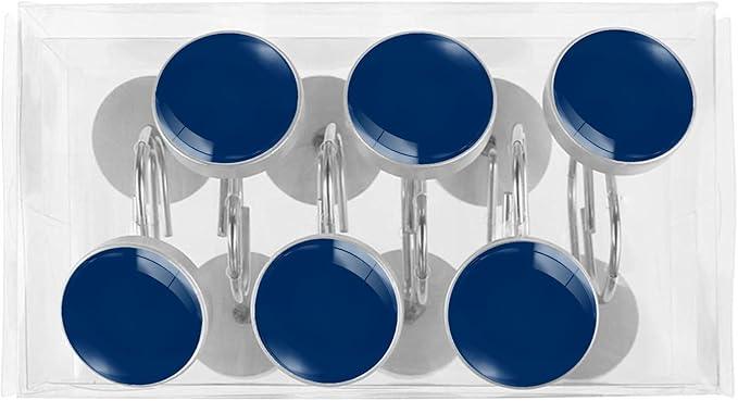 Navy Shower Curtain Hooks Set of 12 Rustproof Metal Decorative Shower Hooks for Curtains Rods Blue Shower Curtain Rings for Bathroom Living Room Bedroom - ModernBath