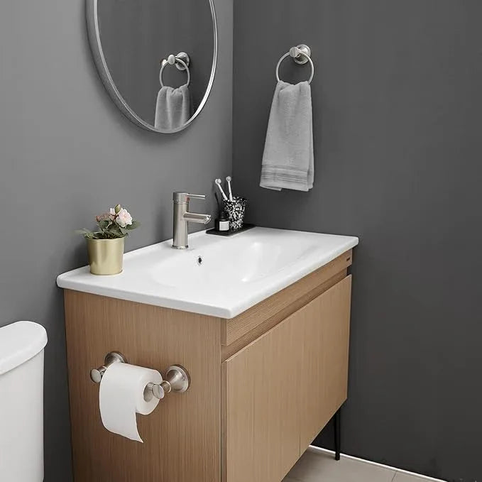 RUMOSE Toilet Paper Holder and Hand Towel Ring Brushed Nickel Wall Mount Bathroom Hardware Accessories 2 PCS Set Flexible Pivoting Toilet Tissue Roll Holder and Towel Hanger, Stainless Steel - ModernBath