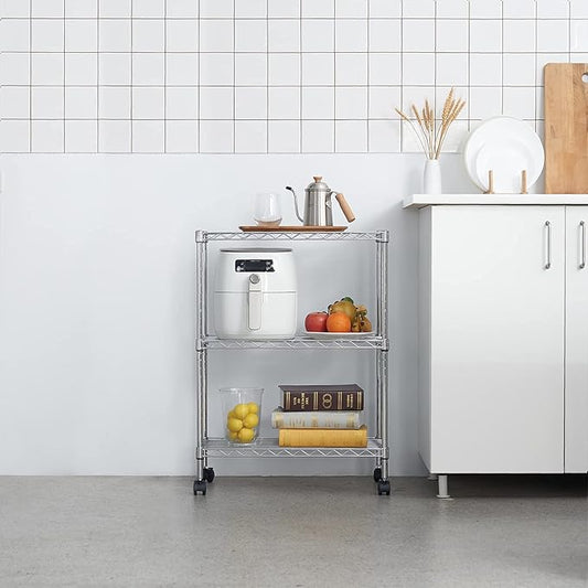 3 Tier Wire Shelving Unit Storage Rack, Metal Heavy Duty Utility Organizers, Organization Units for Metal Shelves, Pantry, Garage, Laundry Racks Durable Shelf Stand, 14"W x 24"L x 30"H, Chrome