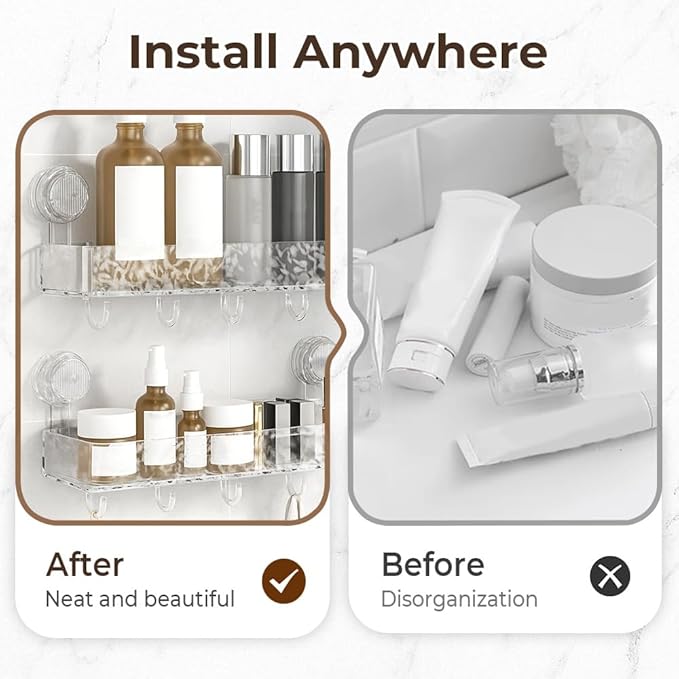 Corrugated Suction Cup Storage Holder, 2026 New Movable Shower Shelf Suction Cup,Shower Caddy Large Capacity Bathroom Organizer,No-Drill Wall-Mounted Storage Shelf (2PCS Clear)