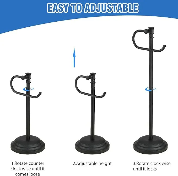 RUMOSE Toilet Paper Holder Stand for Floor,Matte Black Adjustable (12.4" to 22.8") Bathroom Toilet Tissue Holder, Free Standing Toilet Paper Roll Holder with Storage, Stainless Steel - ModernBath