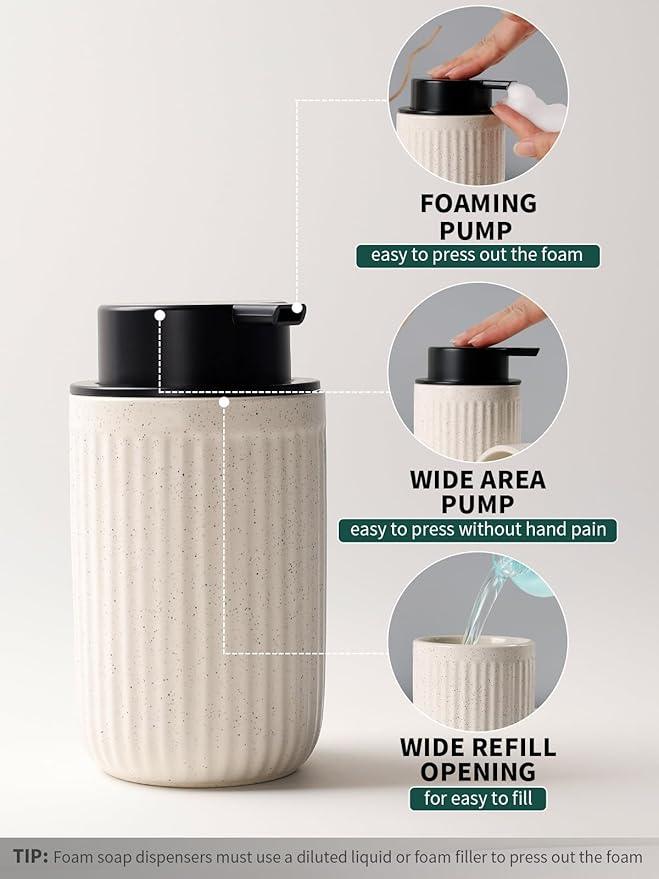 Bosilunlife Soap Dispenser and Toothbrush Holder Set - 11Oz Foam Soap Dispenser Pump Ceramic Bathroom Counter Soap Toothbrush Holder Set Beige Bathroom Accessories Set - ModernBath