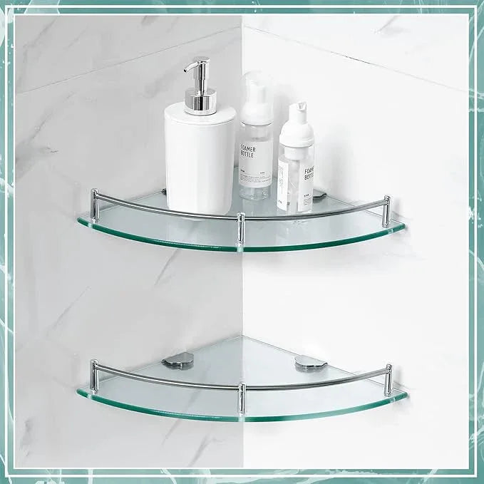 Crowye 4 Pcs Corner Shower Shelf 2-tier Glass Corner Shelf Stainless Steel Wall Mounted Bathroom Organizer for Storing Shower Gel Shampoo Brush, 9.25 Inches (Silver) - ModernBath