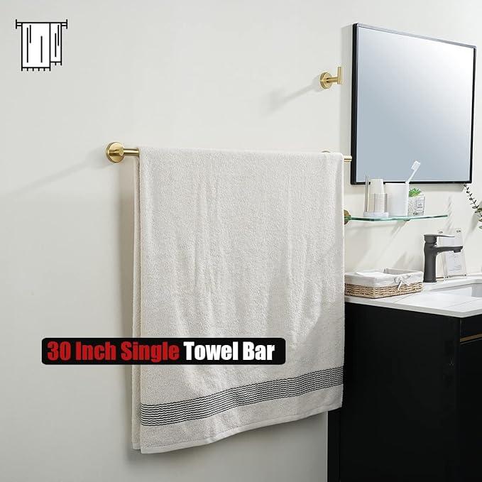 JQK Gold Towel Bar, 33 Inch 304 Stainless Steel Thicken 0.8mm Towel Rack Bathroom, Towel Holder Brushed Golden Wall Mount, Useable Length 30 Inch 2 Pack, TB110L30-BG-P2 - ModernBath